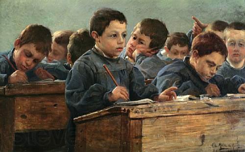 Paul Louis Martin des Amoignes In the classroom. Signed and dated P.L. Martin des Amoignes 1886 Spain oil painting art